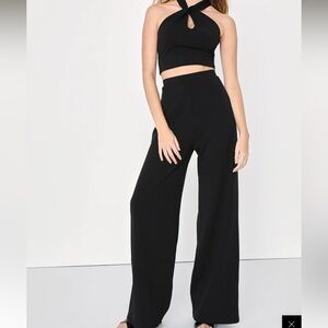 Lulu's Black Wide Leg Pants and Top Set Sophisticated Style